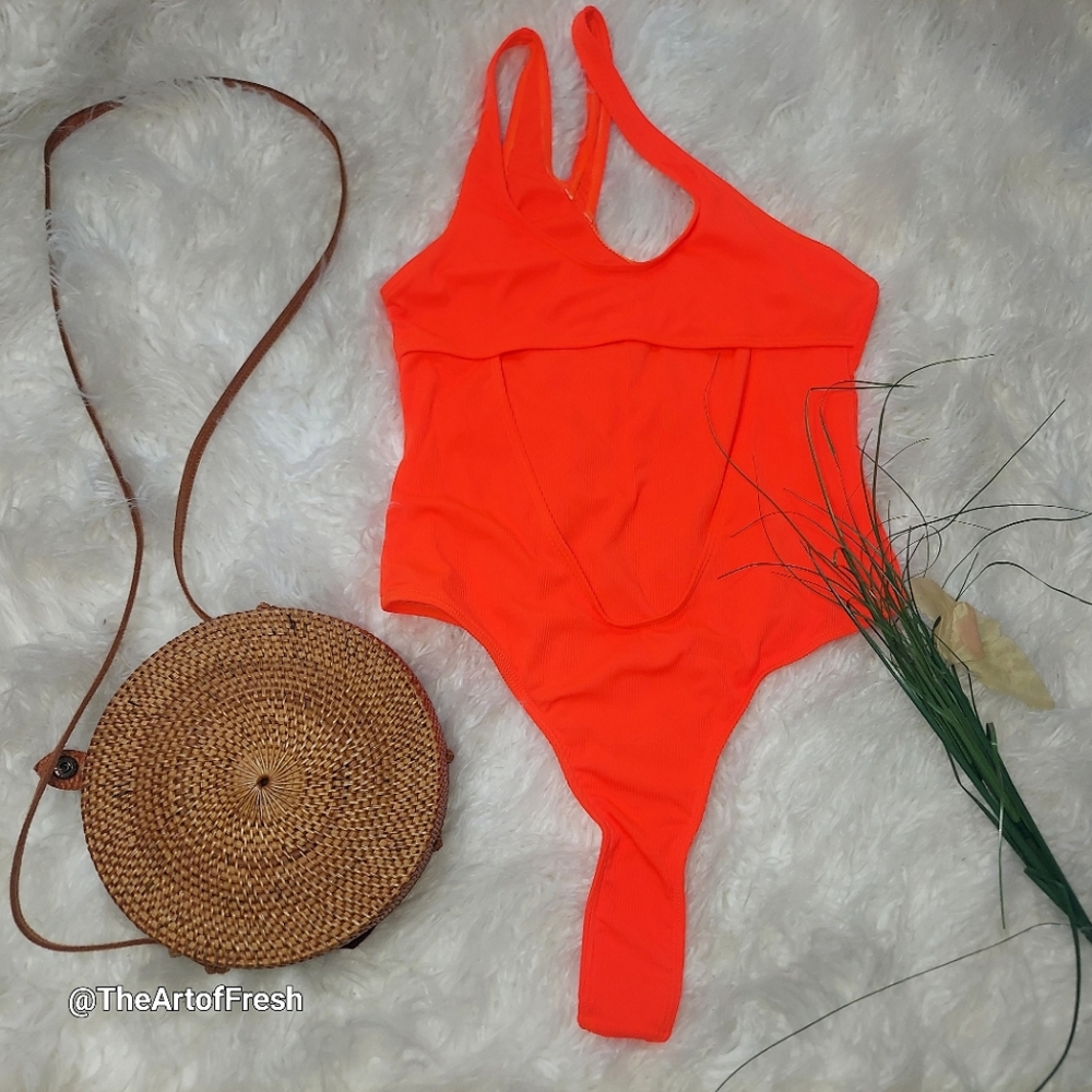 Sweet Orange One-Piece Asymmetrical Cutout Swimsuit - NWOT - Picture 1 of 9